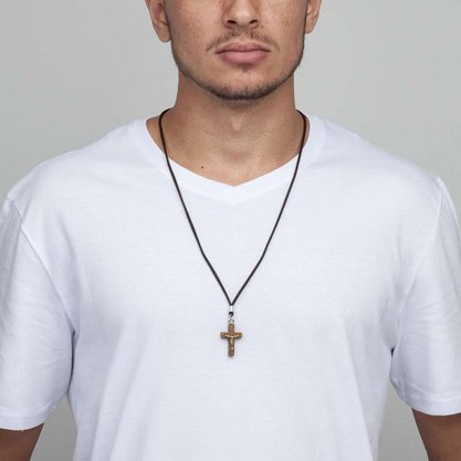 Colar - Crucifixo de Madeira -
