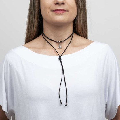 Colar em Couro 2 voltas - Nossa Senhora Aparecida -