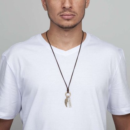 Colar em Couro - Jovem Cristão Asa de Anjo -