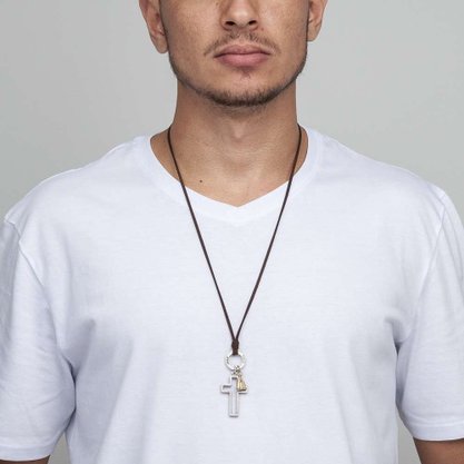 Colar em Couro - Jovem Cristão Cruz -