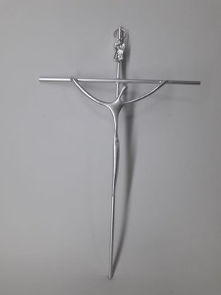 Crucifixo de Metal Estilizado  21 x 13 cm - Barra Redonda -