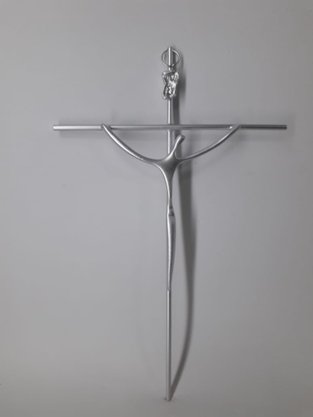 Crucifixo de Metal Estilizado  21 x 13 cm - Barra Redonda -