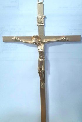 Crucifixo Metal 25 x 13 cm - Barra Chata Coroa -