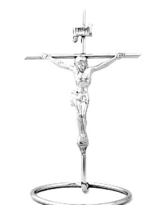 Crucifixo Metal na Base 19 x 13 cm - Barra Redonda -