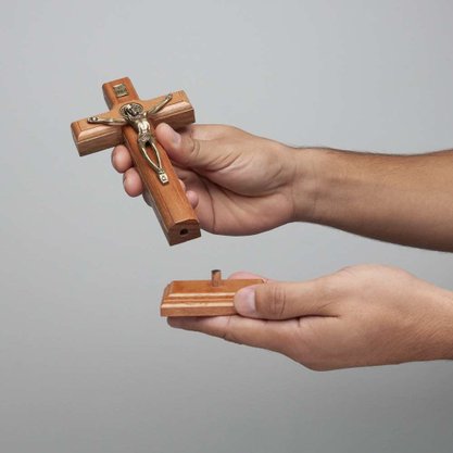 Crucifixo para Mesa -  São Bento - 17 cm - Ouro Velho -