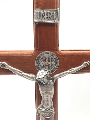 Crucifixo para Mesa - São Bento - 19 cm - Prata Velha -
