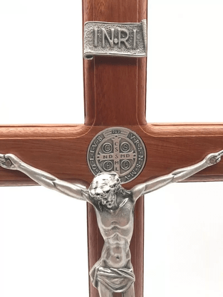 Crucifixo para Mesa - São Bento - 26 cm  - Prata Velha -