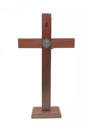 Crucifixo para Mesa - São Bento - 26 cm  - Prata Velha -