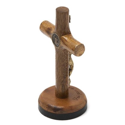 Crucifixo para Mesa - São Bento - 7 cm - Ouro Velho - (Foi por Você)
