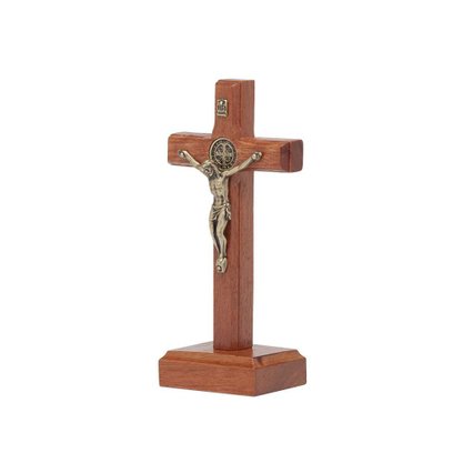 Crucifixo para Mesa - São Bento - 9 cm - Ouro Velho -