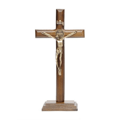 Crucifixo para Mesa - São Bento - 19 cm - Ouro Velho