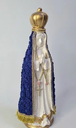 Imagem de gesso N S Aparecida - Flor de renda azul c/ strass - 39cm