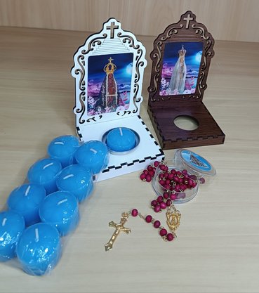 Kit Novena de Nossa Senhora Aparecida- 9 Velas Lamparinas Azul Celeste e 1 terço