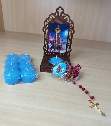 Kit Novena de Nossa Senhora Aparecida- 9 Velas Lamparinas Azul Celeste e 1 terço