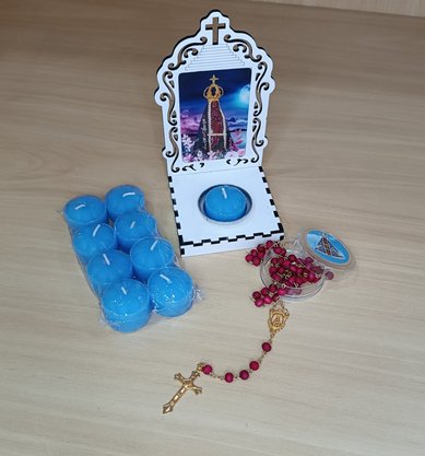 Kit Novena de Nossa Senhora Aparecida- 9 Velas Lamparinas Azul Celeste e 1 terço
