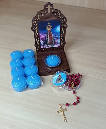 Kit Novena de Nossa Senhora Aparecida- 9 Velas Lamparinas Azul Celeste e 1 terço