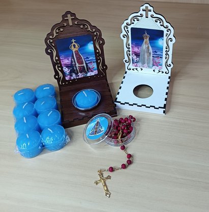 Kit Novena de Nossa Senhora Aparecida- 9 Velas Lamparinas Azul Celeste e 1 terço