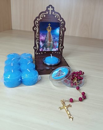 Kit Novena de Nossa Senhora Aparecida- 9 Velas Lamparinas Azul Celeste e 1 terço