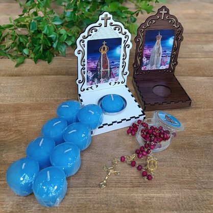 Kit Novena de Nossa Senhora Aparecida- 9 Velas Lamparinas Azul Celeste e 1 terço