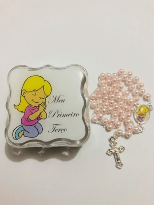 Meu Primeiro Terço Menina - Caixinha de Acrílico -