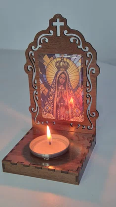 Oratório N. S. Aparecida Resinado em MDF com Porta Vela