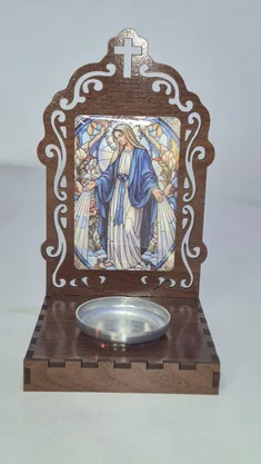 Oratório N. S. das Graças Resinado em MDF com Porta Vela