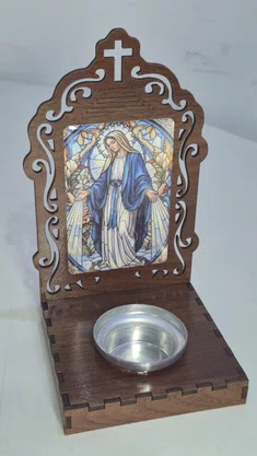 Oratório N. S. das Graças Resinado em MDF com Porta Vela