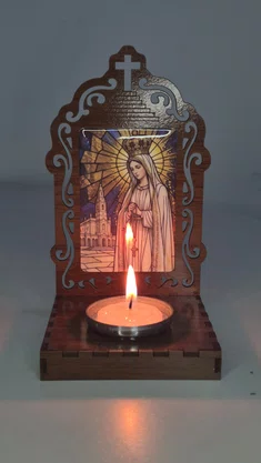 Oratório N. S. de Fátima Resinado em MDF com Porta Vela