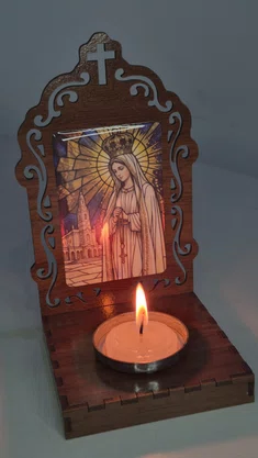 Oratório N. S. de Fátima Resinado em MDF com Porta Vela