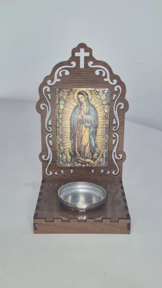 Oratório N. S. de Guadalupe Resinado em MDF com Porta Vela