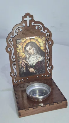 Oratório Santa Rita Resinado em MDF com Porta Vela