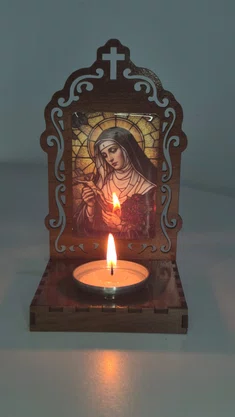 Oratório Santa Rita Resinado em MDF com Porta Vela