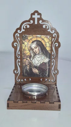 Oratório Santa Rita Resinado em MDF com Porta Vela