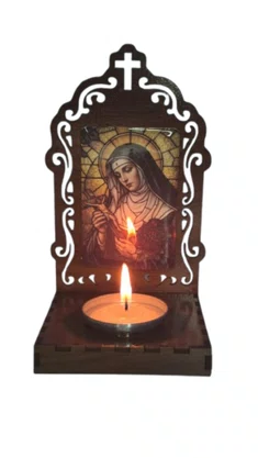 Oratório Santa Rita Resinado em MDF com Porta Vela