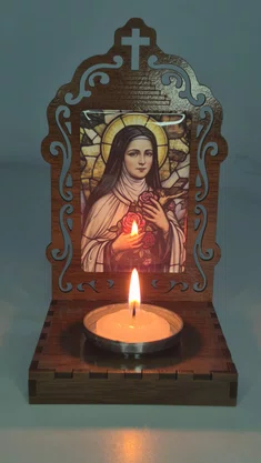 Oratório Santa Terezinha Resinado em MDF com Porta Vela