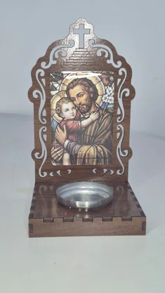 Oratório São José Resinado em MDF com Porta Vela