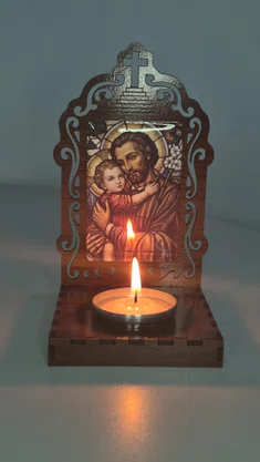 Oratório São José Resinado em MDF com Porta Vela