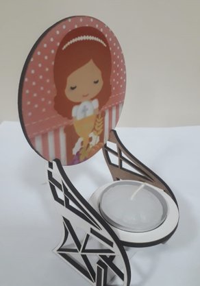 Pedestal em MDF com Vela Rechô - Lembrança Eucaristia Menina -