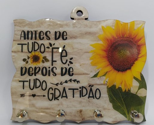 Porta Chaves 4 Pinos Resinado -  Antes Fé Depois Gratidão -