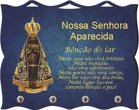 Porta Chaves com Imagem Fotográfica - N. S. Aparecida e Benção dos Lares -