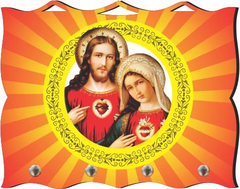 Porta Chaves com Imagem Fotográfica - Sagrado Coração de Jesus e Imaculado Coração de Maria -