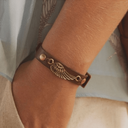 Pulseira em Couro Asa de Anjo -