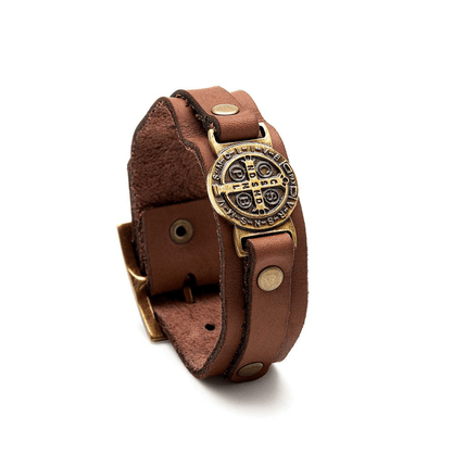 Pulseira em Couro Medalha de São Bento  -