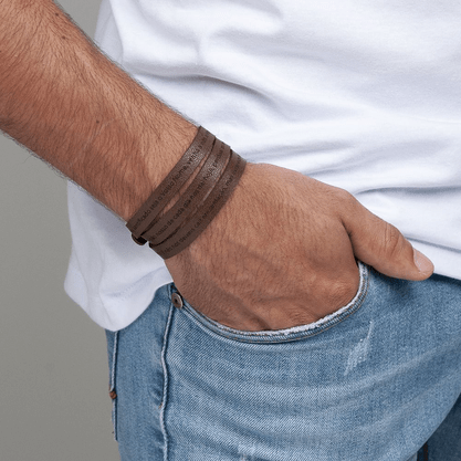 Pulseira em Couro Oração de Pai Nosso - Grande -