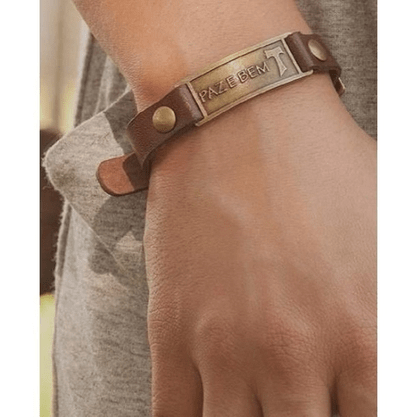Pulseira em Couro Paz e Bem -