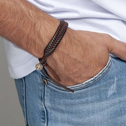 Pulseira em  Couro - Trançada São Bento -