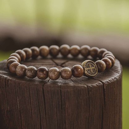 Pulseira Homem de Fé - São Bento - Madeira -