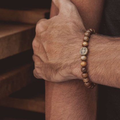 Pulseira Homem de Fé - São Bento - Madeira -