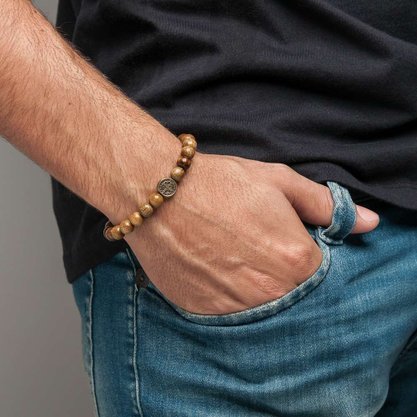 Pulseira Homem de Fé - São Bento - Madeira -