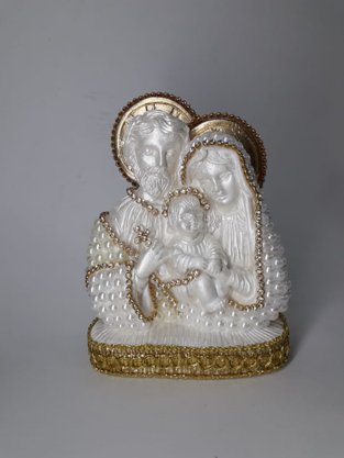 Sagrada Família com 13 cm - Imagem Branca com Pérolas -